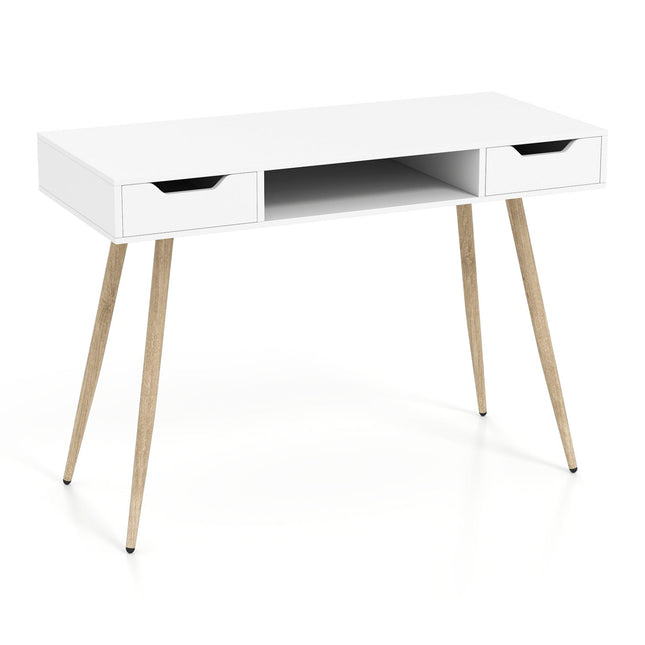 42.5" Mid Century Modern Writing Desk with Metal Leg and Drawers