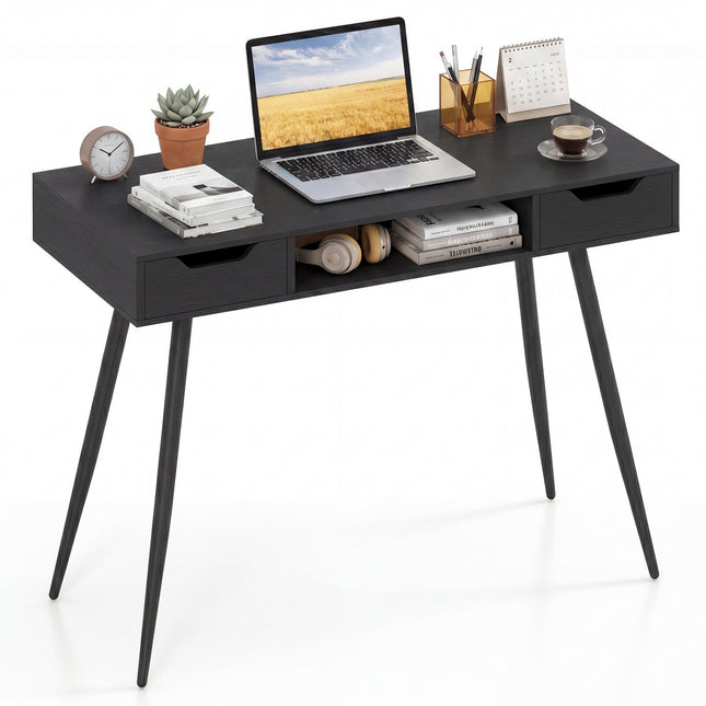 42.5" Mid Century Modern Writing Desk with Metal Leg and Drawers