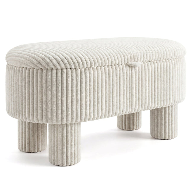 42 Inch Storage Ottoman Bench Corduroy Fabric Upholstered Foot Stool