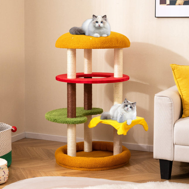 42 Inch Tall Modern Cat Tree Multi-Level with Padded Perch and Cat Bed