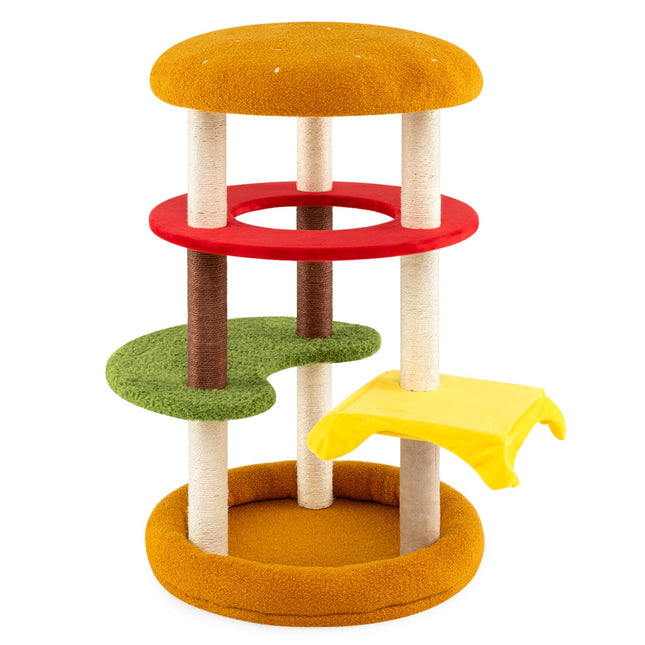42 Inch Tall Modern Cat Tree Multi-Level with Padded Perch and Cat Bed