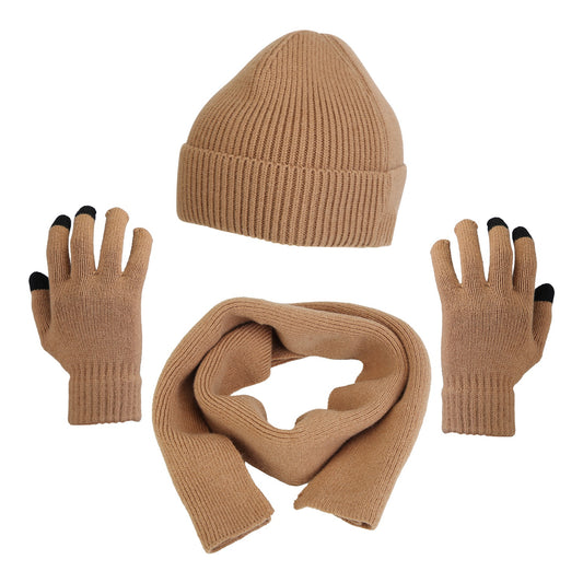 Winter Knitted Hat Scarf Gloves 3Pcs Winter Warm Beanie and Touch Screen Gloves Long Neck Scarf Set Knit Beanie Skull Cap Neck Warmer Anti-Slip Mitten