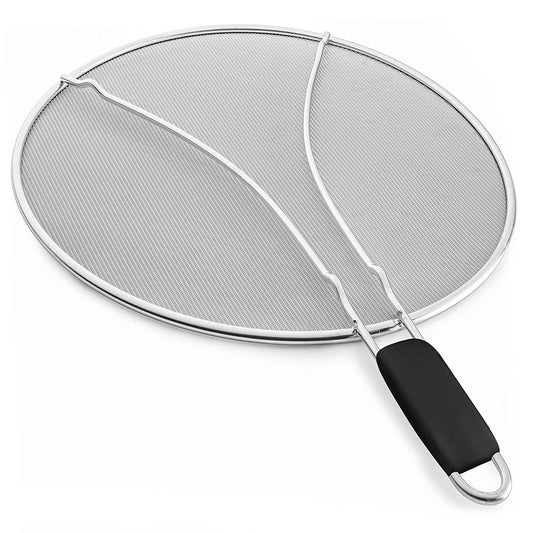 Grease Splatter ScreenÊ13in Stainless Steel Fine Mesh Splash Mesh Shield Hot Oil Stopper w/ Resting Feet For Frying Pan Cooking Woks Skillets Pots Pan