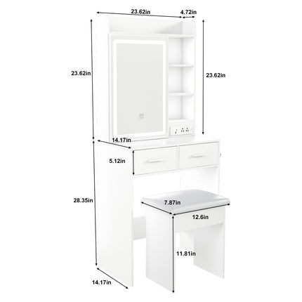 Vanity Desk Set with LED Lighted Mirror & Padded Stool