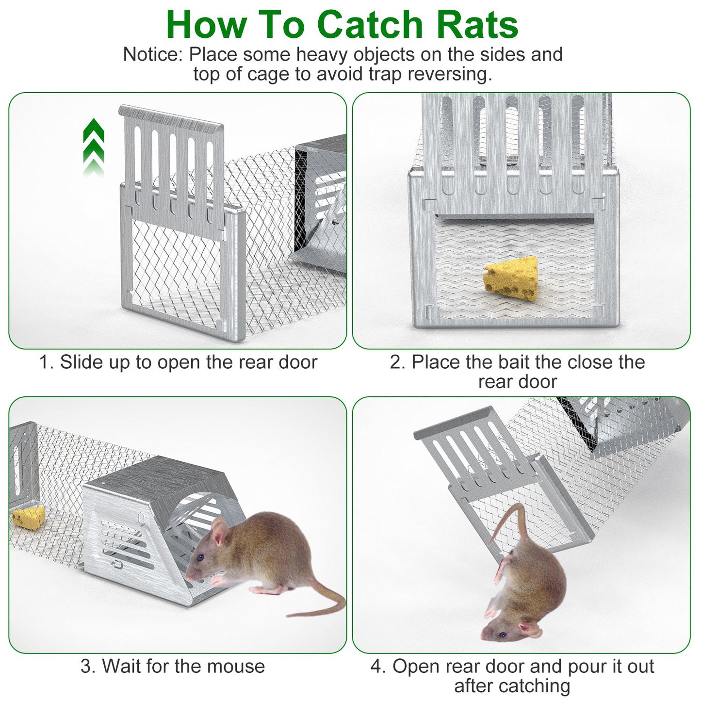 2Pcs Humane Mouse Trap Cage No Assembly Need Automatic Continuous Rat Trap with Single Way Door Reusable Catch And Release Live Cage Trap for Rodents