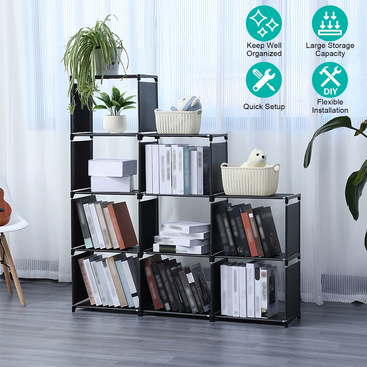 Cube Storage Organizer 9 Cubes Closet Shelves Cabinet Bookcase Non-Woven Fabric Cube Shelf for Living Room Bedroom Office