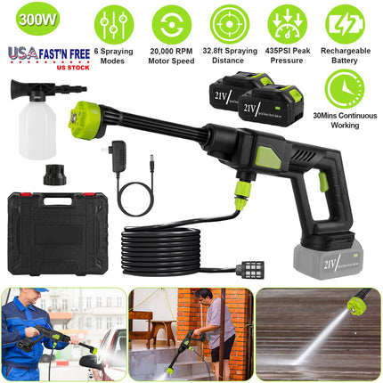 Cordless Pressure Washer Portable Electric Power Washer High Pressure Water Sprayer 435PSI Car Washer Cleaner with 6-in-1 Nozzle Foam Bottle Filter 15