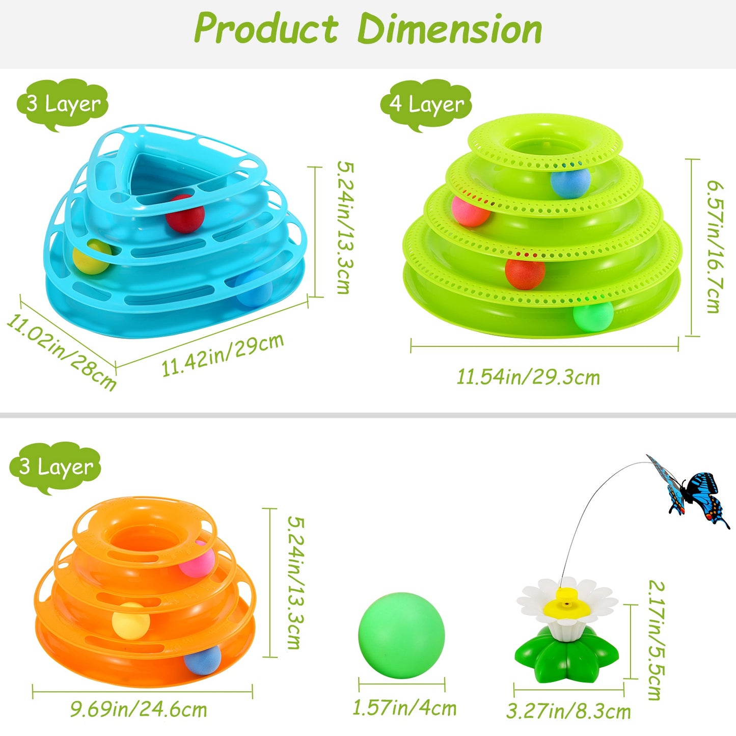 Cat Track Tower Toys 4-Layer Ball Track Interactive Cat Toys Electric Rotate Butterfly Birds