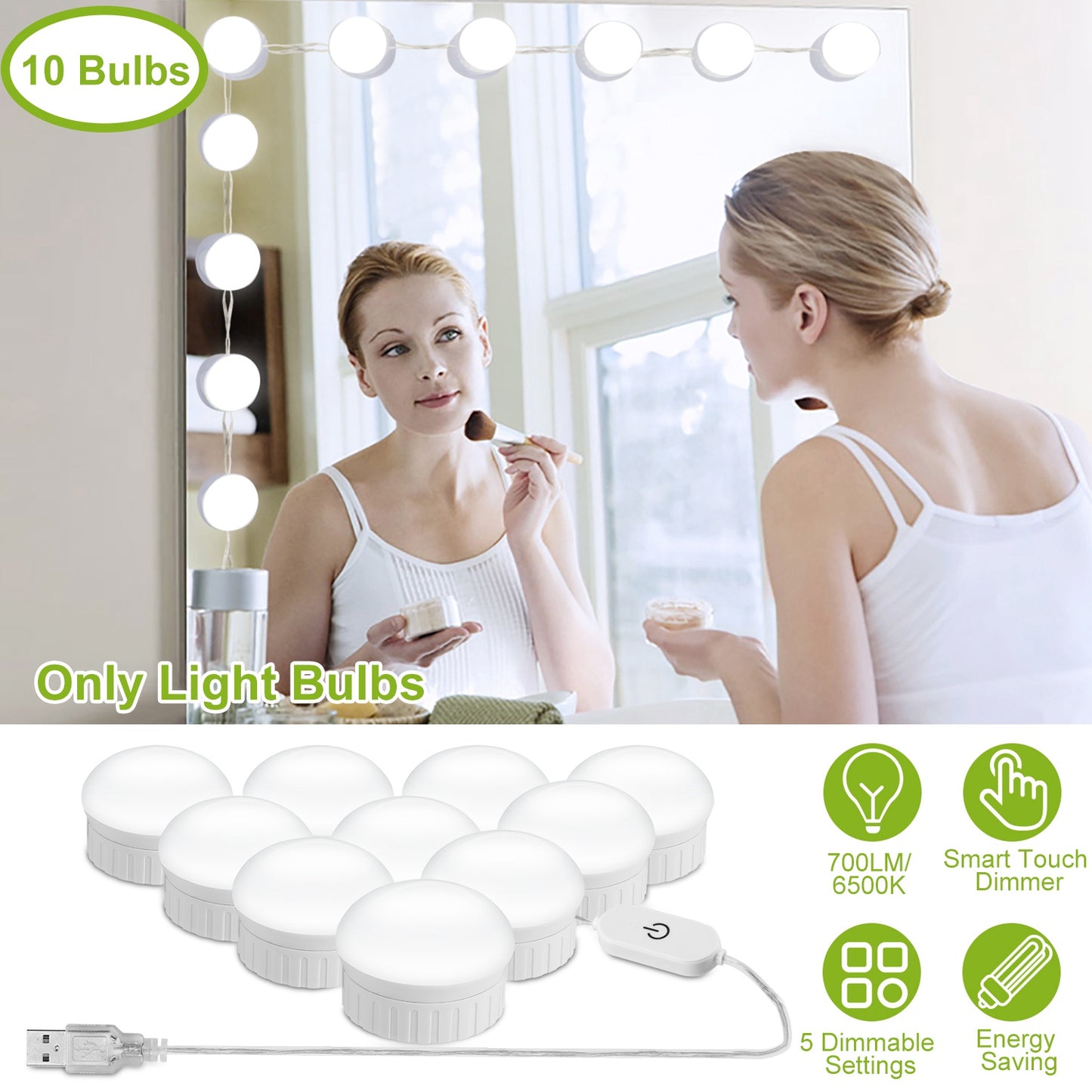 LED Vanity Mirror Lights Kit 6500k Dimmable Makeup Mirror Lights for Vanity Table Bathroom Dressing Room