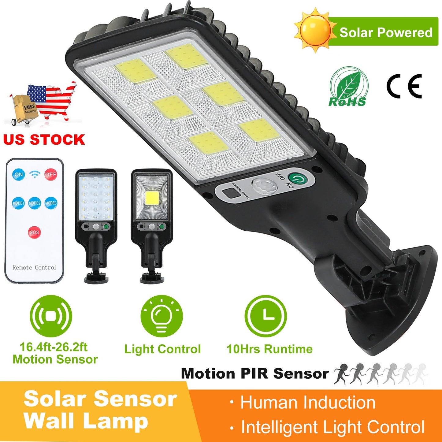 Solar Wall Light Outdoor 30 COB Beads PIR Motion Sensor Remote Control Wireless Lamps IP65 Waterproof Lighting For Garage Front Door Garden Pathway