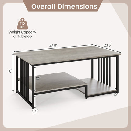 43.5" Coffee Table 2-Tier with Open Storage Shelf