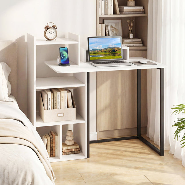 43.5" Computer Desk with Charging Station and Ergonomic Monitor Stand-White