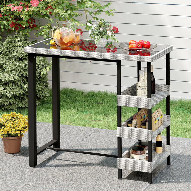 43.5 Inch Outdoor Bar Table with Tempered Glass Top