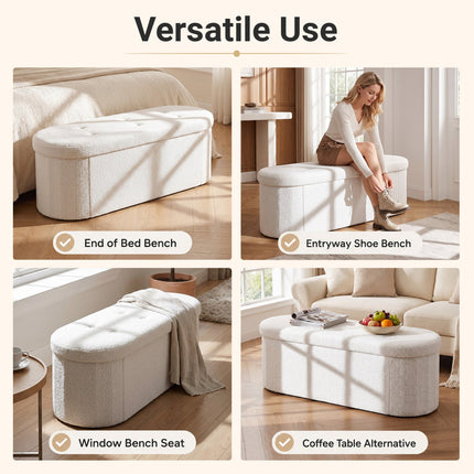 43" Folding Storage Ottoman Bench with Dividers - Teddy Fleece