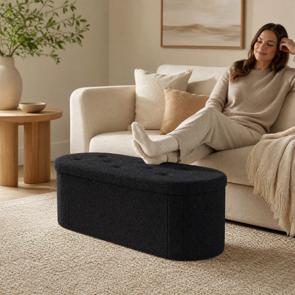 43" Folding Storage Ottoman Bench with Dividers - Teddy Fleece