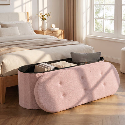 43" Folding Storage Ottoman Bench with Dividers - Teddy Fleece