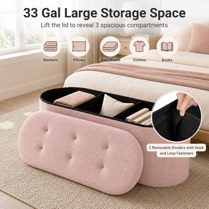 43" Folding Storage Ottoman Bench with Dividers - Teddy Fleece