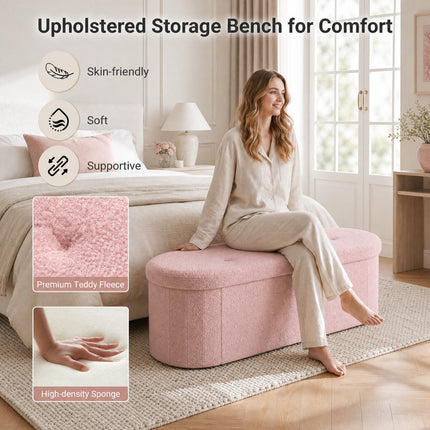 43" Folding Storage Ottoman Bench with Dividers - Teddy Fleece