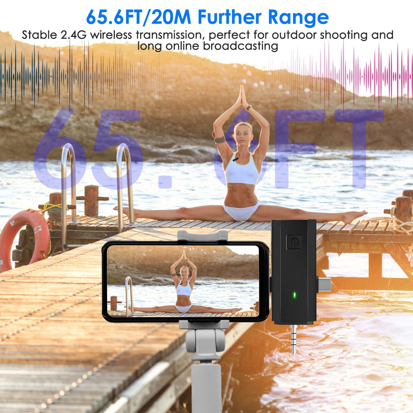 2 Pack 3 in 1 Wireless Clip On Microphone Omnidirectional Mic Noise Reduction Plug and Play 65.6FT Transmission Type-C IOS PC Video Record Interview V