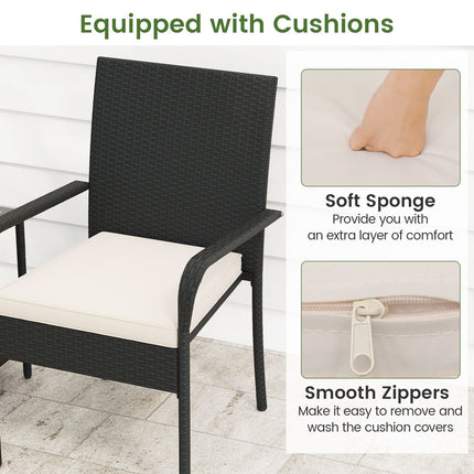 3 Piece Patio Furniture Set with Seat Cushions and Tempered Glass Tabletop