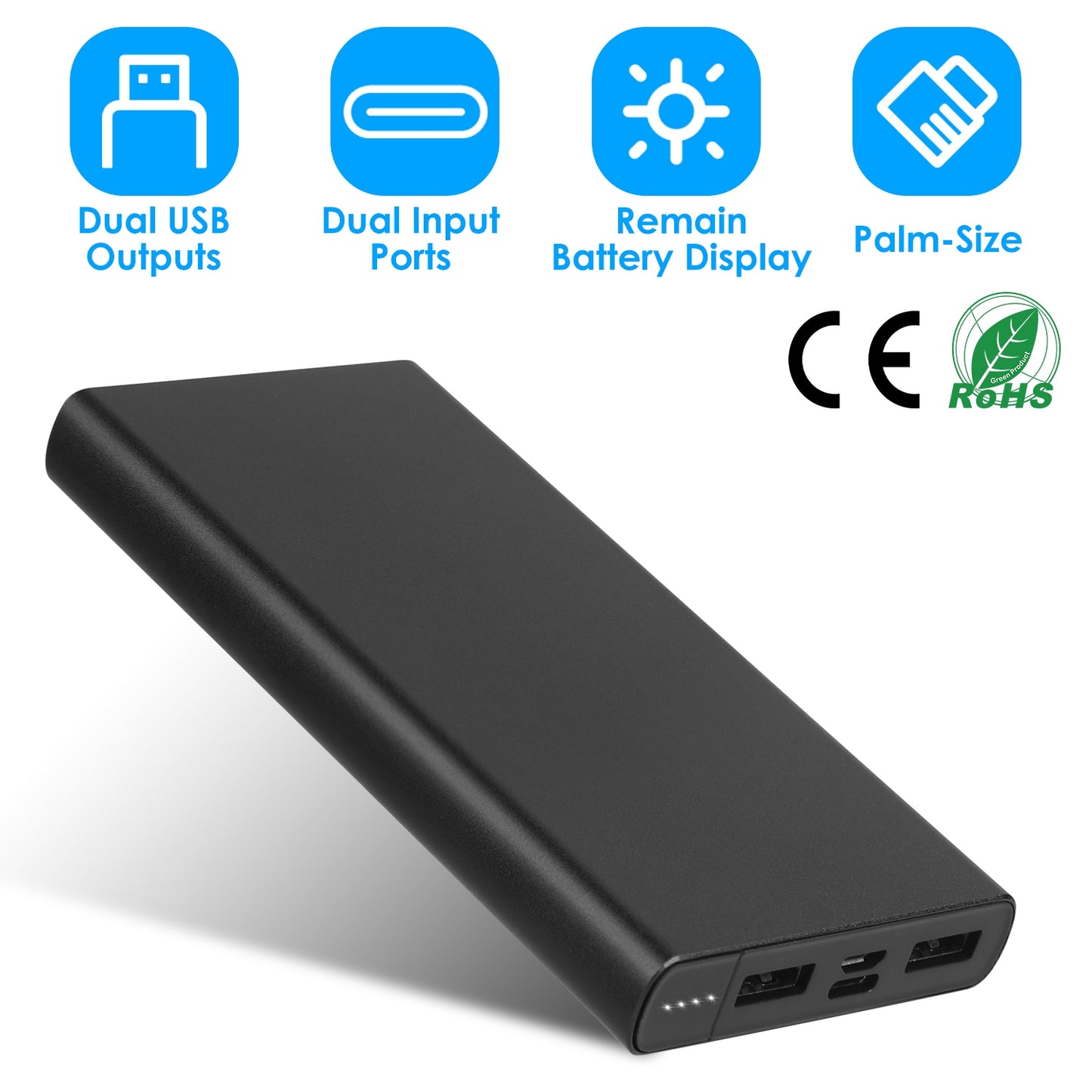 20000mAh Power Bank Portable External Battery Pack Phone Charger with Dual USB Output Ports Type C Micro USB Input