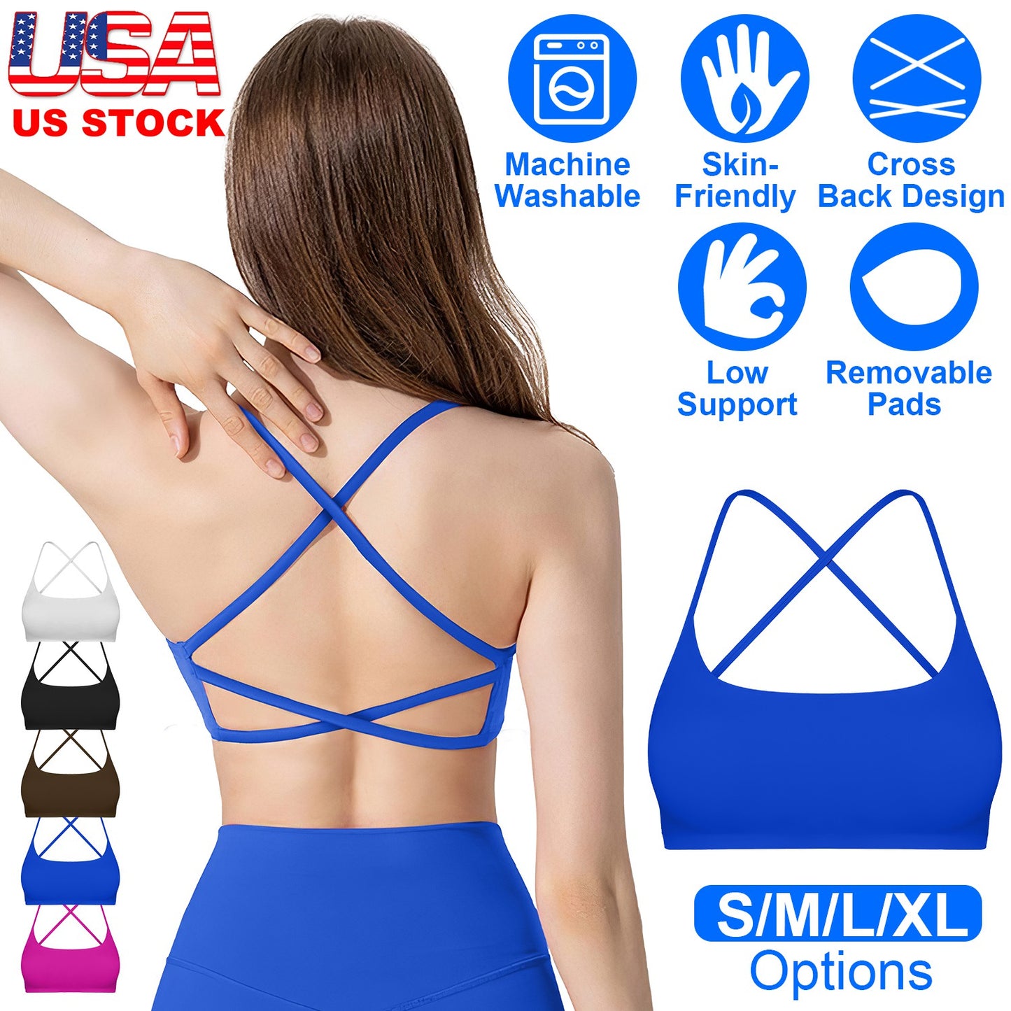 Women Cross Back Sport Bras Padded StrappyÊCrop Open Back Low Impact Bras SexyÊFitnessÊTank Tops with Removable Pads Thin Straps for Gym Yoga Workout