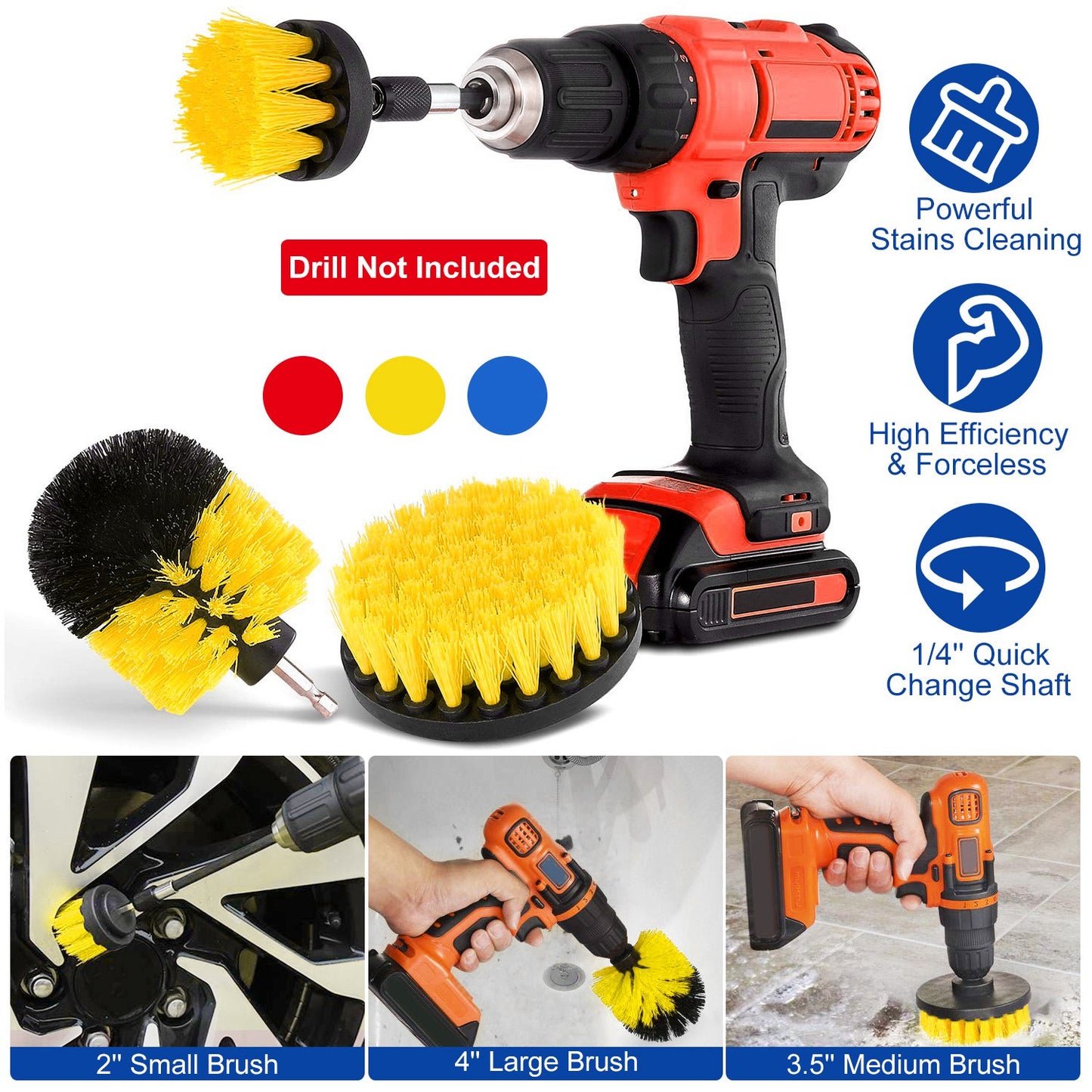 3Pcs/Set Drill Brush Power Scrubber Cleaning Brush for Car Carpet Wall Tile Tub Cleaner Combo