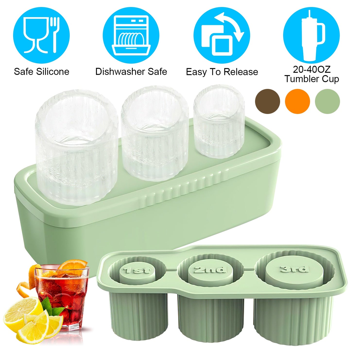 Ice Cube Tray Fit For 20OZ/30OZ/40OZ Stanley Cup Easy Release Silicone Hallow Cylinder Tumbler Ice Cube Mold With Lid And Bin for Iced Juice Whiskey C