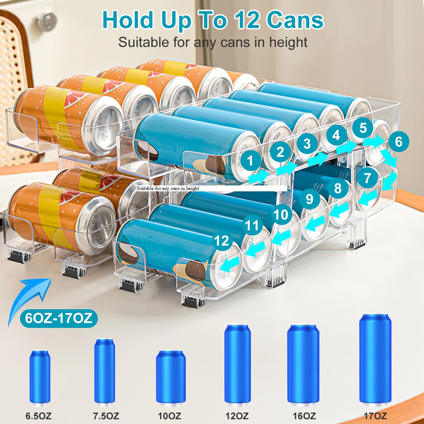 2Pack Adjustable Soda Can Organizers 2-Tier Pop Can Holders Beverage Dispensers For Fridge Pantry Cabinet 7¼ Slope Auto Rolling