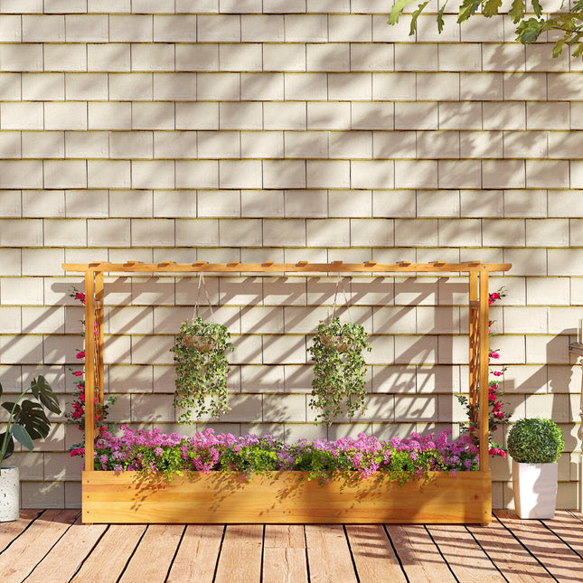 45 Inch Wooden Raised Garden Bed with Lattice Trellis for Outdoor-Natural