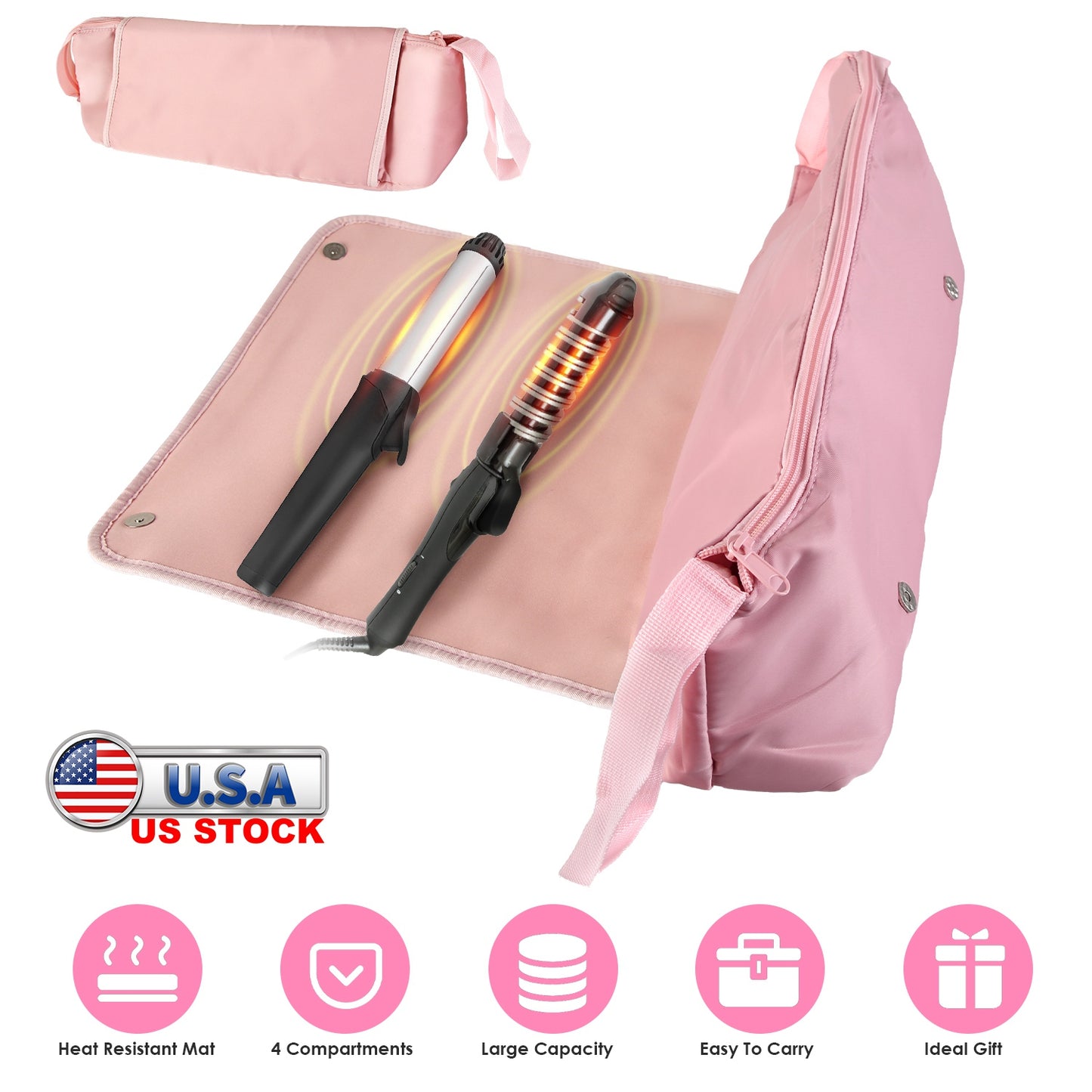 2 In 1 Hair Tools Travel Bag and Heat-resistant Mat Curling Iron Travel Case Hair Tool Pouch Holder Organizer for Curling Iron Straightener Hair Dryer