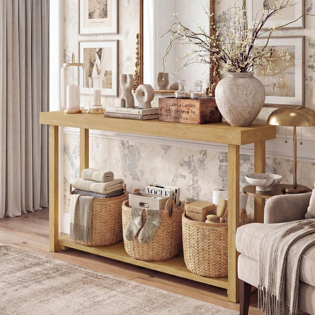 46 Inch Solid Wood Console Table 2-Tier Narrow Farmhouse Sofa Table