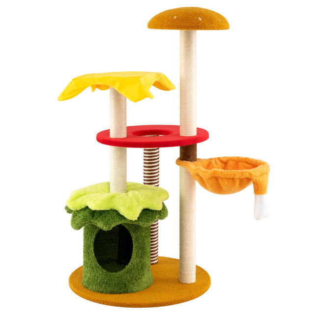 46 Inch Tall Cat Tree Multi-Level with Padded Perch and Hanging Basket Bed