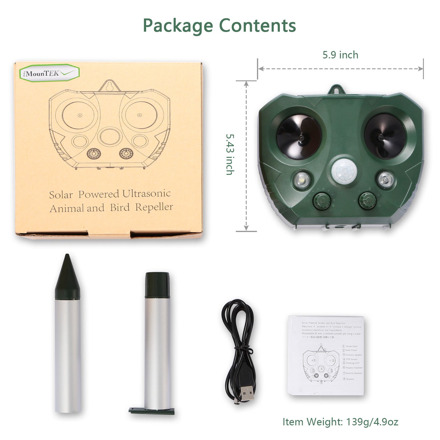 Ultrasonic Animal Repeller Solar Powered Repellent with Motion Sensor LED Flashing Lights IPX6 Waterproof Outdoor for Farm Garden Yard