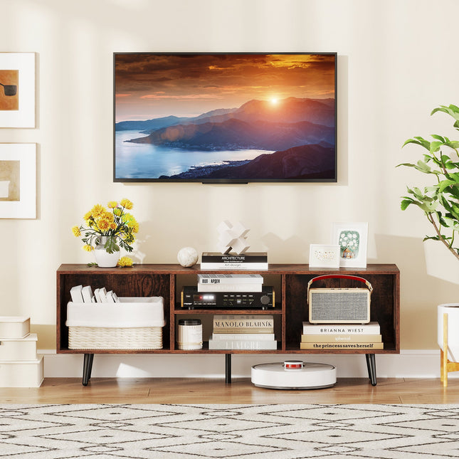 47.5 Inches TV Stand for 55-Inch TV with Compartments and Metal Legs
