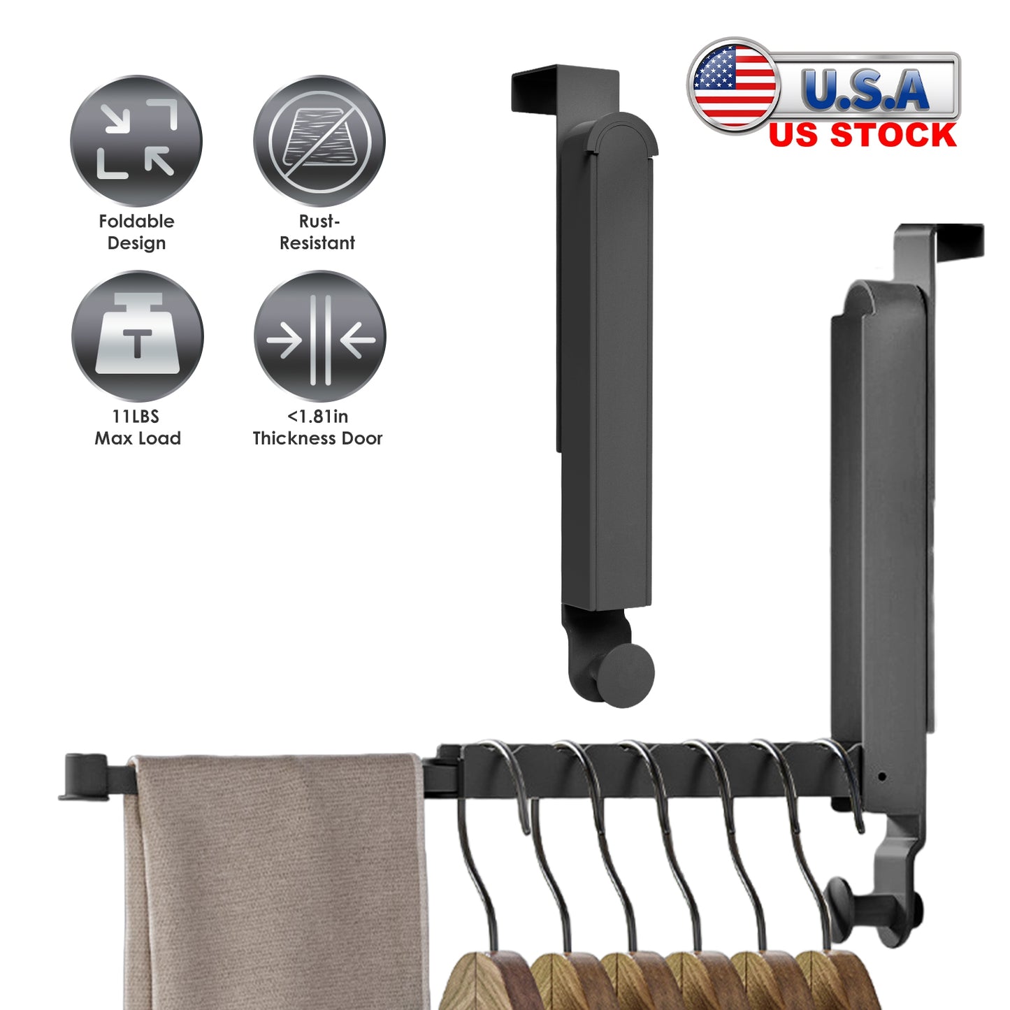 2Pcs Over The Door Hanger Hooks For Clothes Foldable Clothes Drying Rack For Laundry Coats Towels Portable Clothing Hanger Hook For 1.81In Thickness D