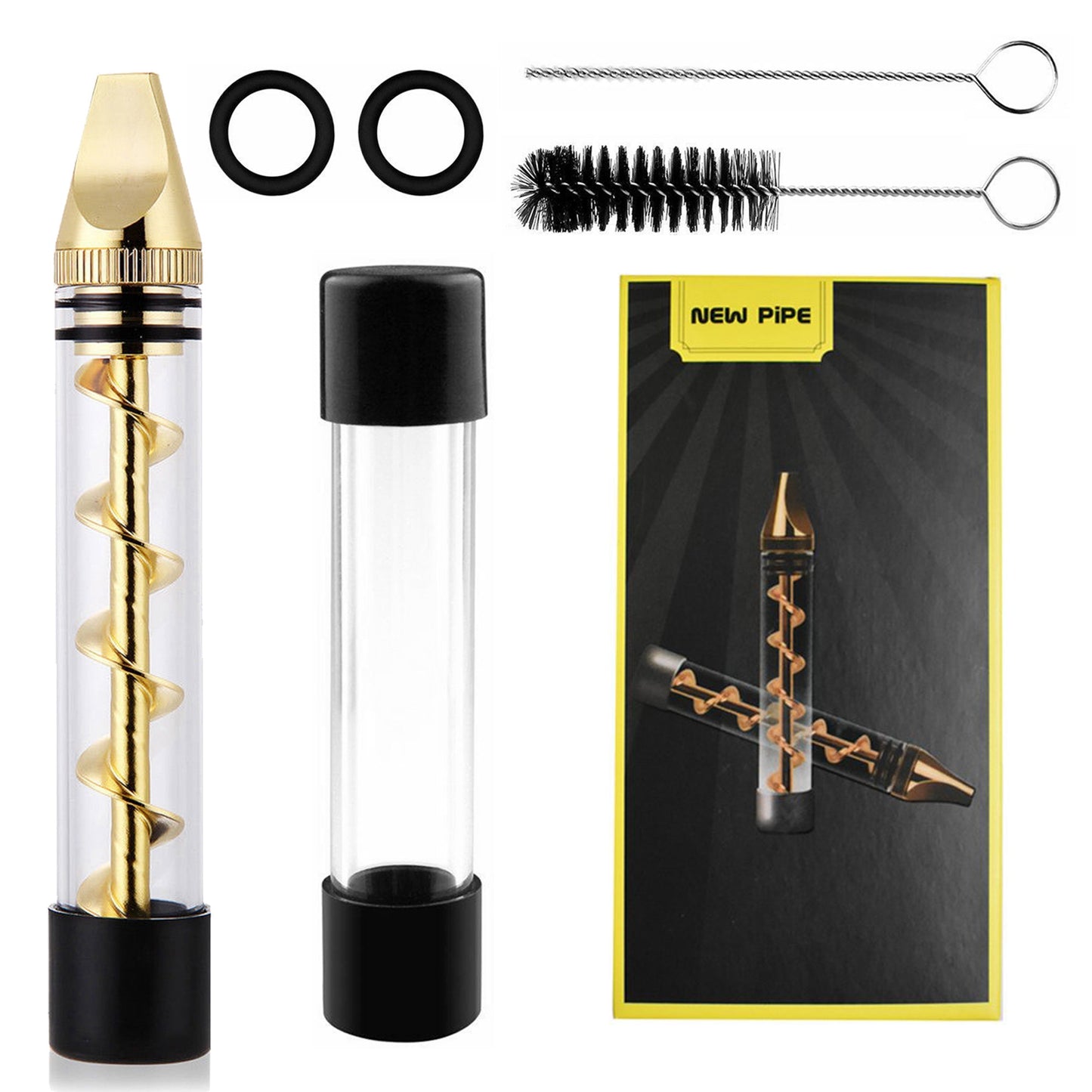 Glass Blunt Pipe Twisty 7-in-1 Grinder Blunt Kit w/ Smoking Metal Tip Cleaning Brush