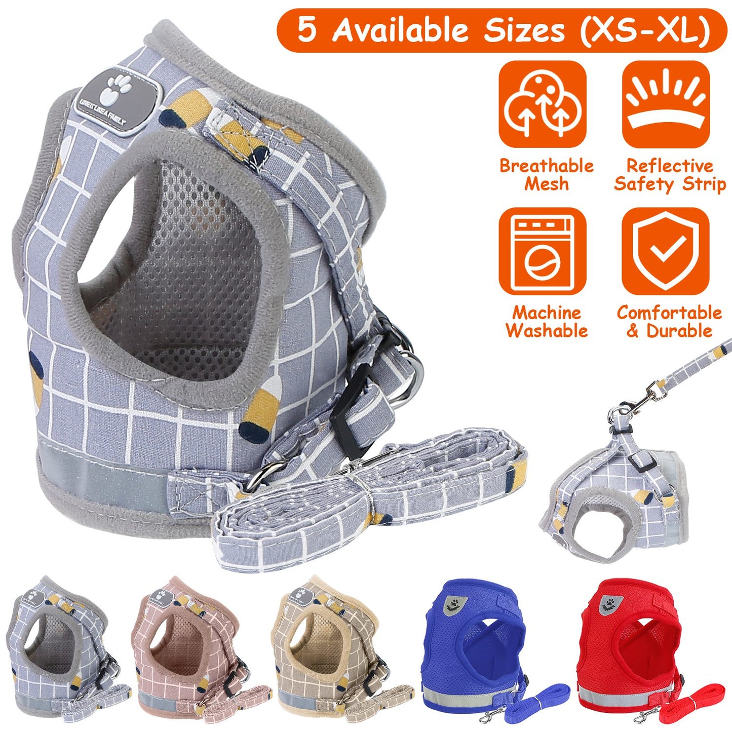 Pet Mesh Harness Dog Leash Set Reflective Chest Strap Adjustable Puppy Vest For Puppies Breeds Dogs Cats Walking Outdoor