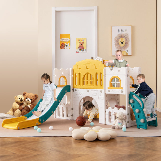 All-in-1 Toddler Slide Playset Playground with Tunnel and Ladder and Basketball