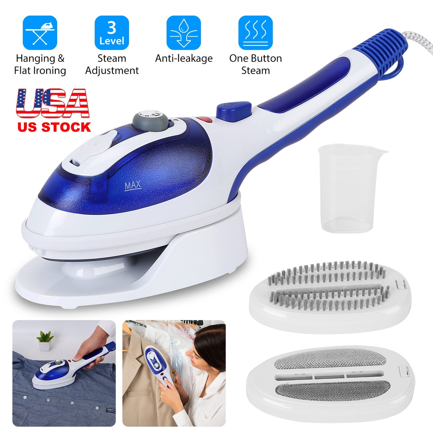 800W Handheld Electric Steam Anti-Scalding Anti Dripping Portable Iron Garment Steamer Fabric Clothes Laundry Steam Brush with 3 Adjustable Steam