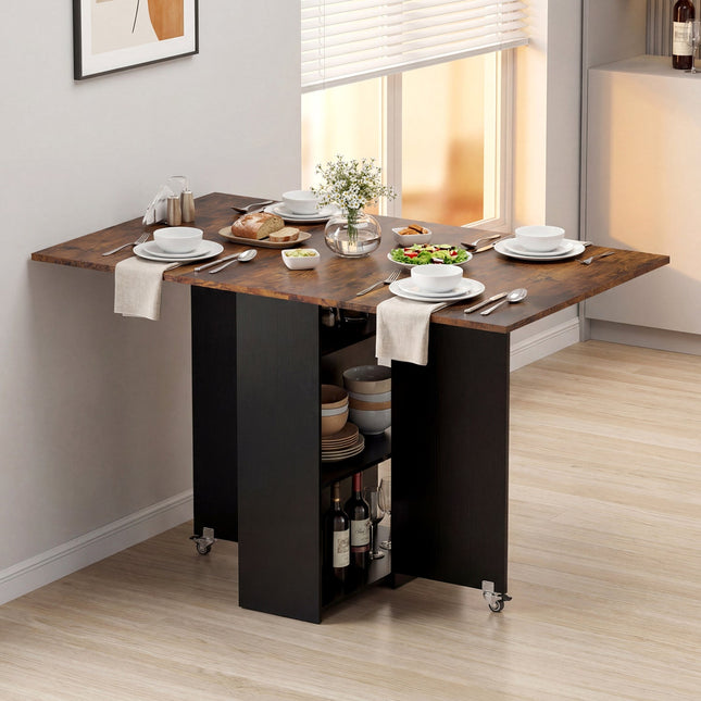 47.5 Inch Farmhouse Extendable Wooden Dinner Table with Lockable Wheels