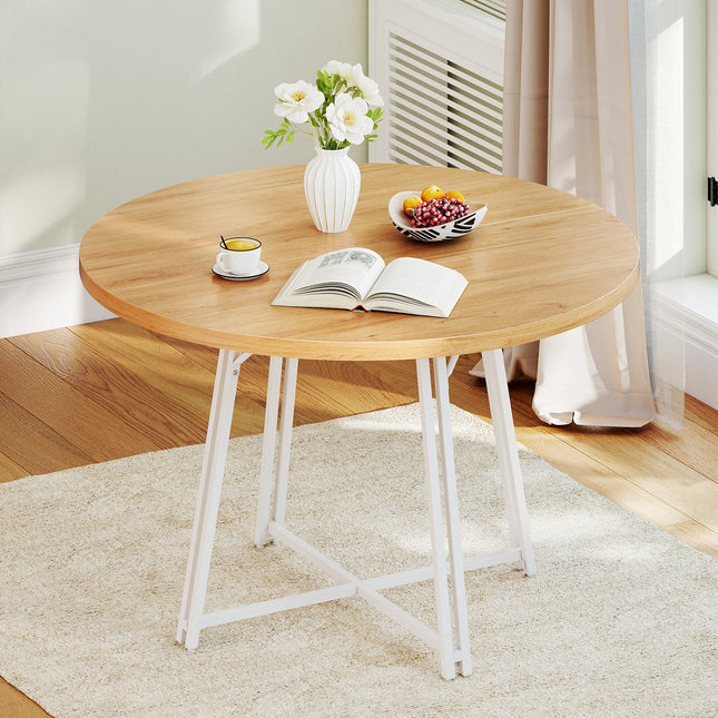 47 Inch Dining Table for 4-6 People Round Kitchen Table with Cross Base