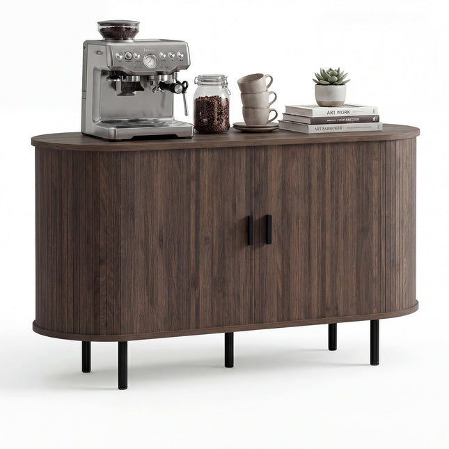 47 Inch Fluted Sideboard Buffet Cabinet with Tambour Sliding Doors and Metal Legs