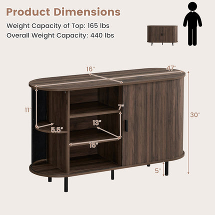 47 Inch Fluted Sideboard Buffet Cabinet with Tambour Sliding Doors and Metal Legs