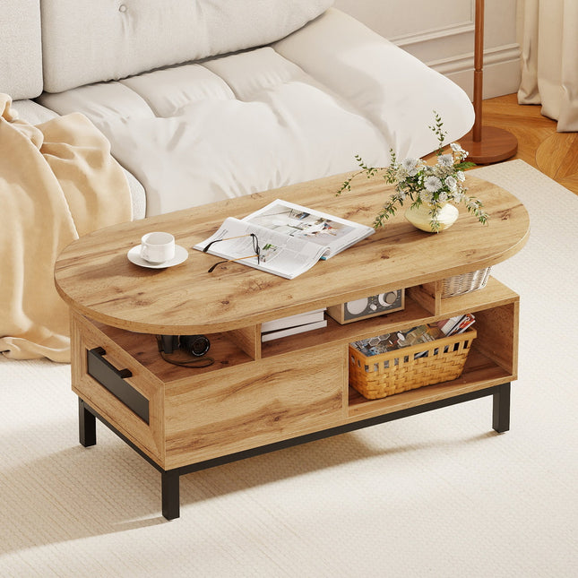 47 Inch Oval Coffee Table with Storage and Open Compartments for Living Room