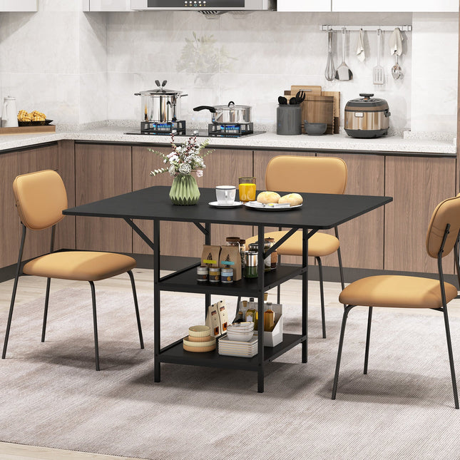 47 Inch Rectangular Dining Table with 2 Open Storage Shelves and Sturdy Metal Legs for 4-6