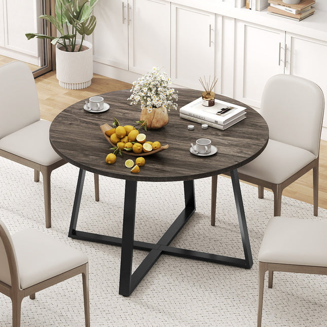 47 Inch Round Dining Table with Stable X-shaped Base and Round Thickened Tabletop