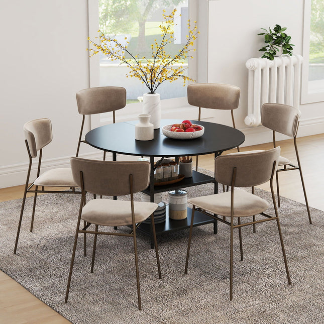 47 Inch Round Dining Table for 4-6 People Large Kitchen Table with 2-Tier Storage Shelves