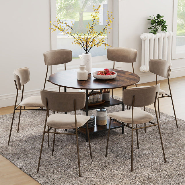 47 Inch Round Dining Table for 4-6 People Large Kitchen Table with 2-Tier Storage Shelves