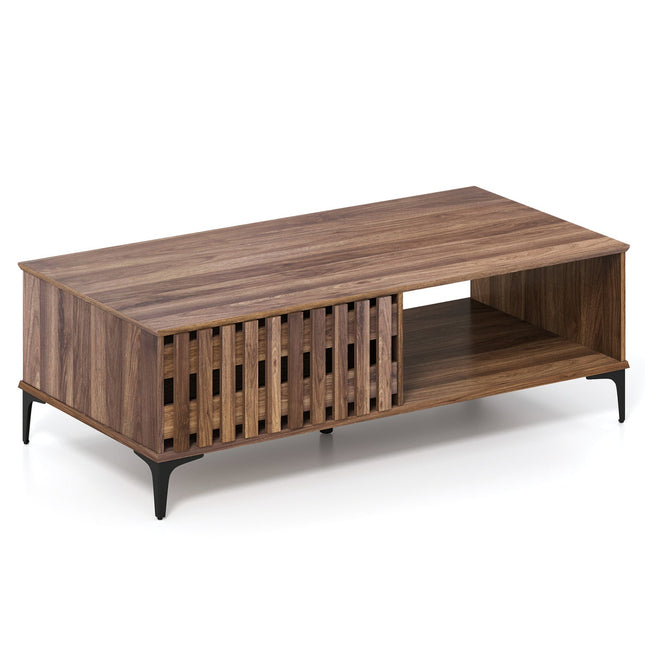 47 Inches Mid Century Coffee Table Farmhouse Wooden Center Table
